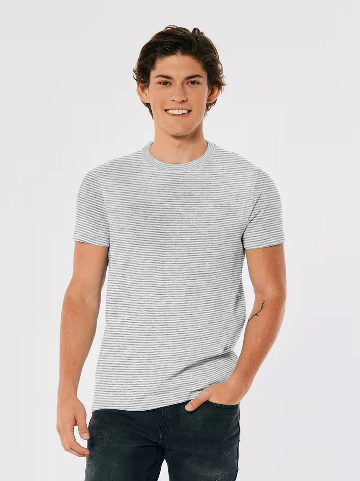 Louis Vicaci Crew Neck Striper Tee Shirt For Men-White & Grey-RT2011