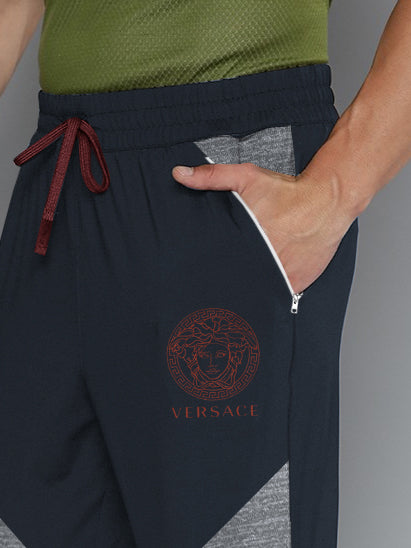 VERSACE Fleece Jogger Sweatpant For Men-Navy with Melange Panel-BR14570