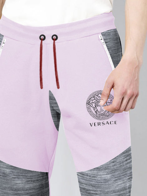 VERSACE Terry Fleece Jogger Sweatpant For Men-Light Purple with Navy Melange-BR14585