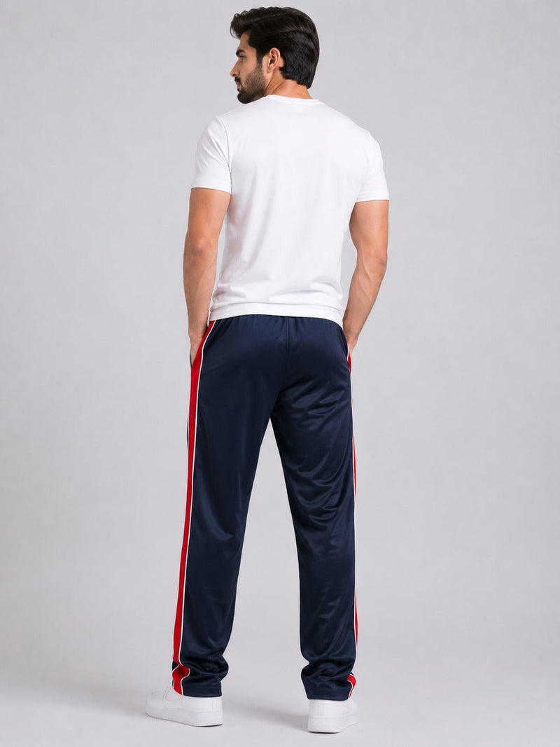 Stylish Regular Fit Summer Trouser For Men-Navy With Red & White Stripers-A07