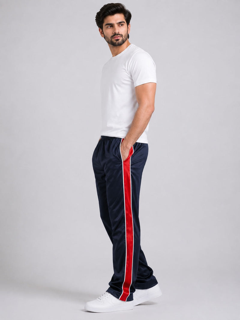 Stylish Regular Fit Summer Trouser For Men-Navy With Red & White Stripers-A07