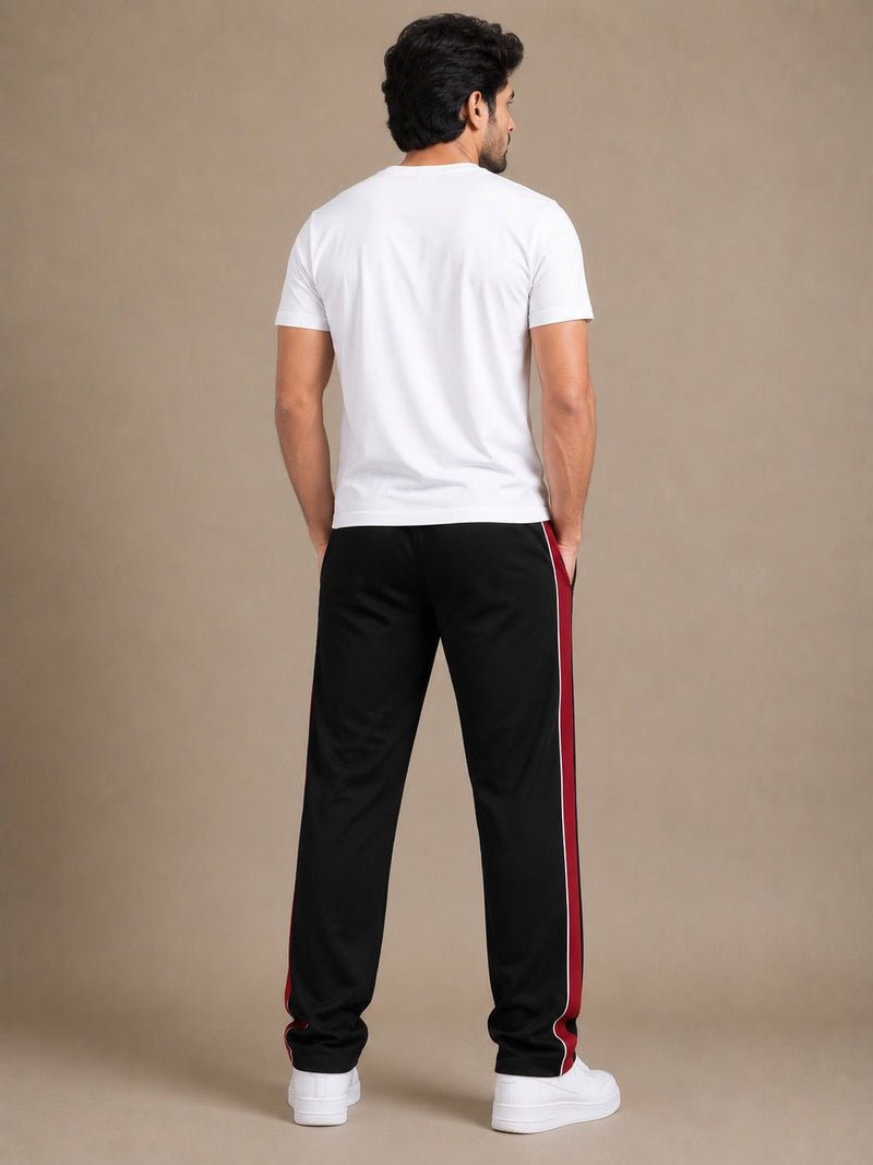 Stylish Regular Fit Summer Trouser For Men-Black With Red Stripers-A04