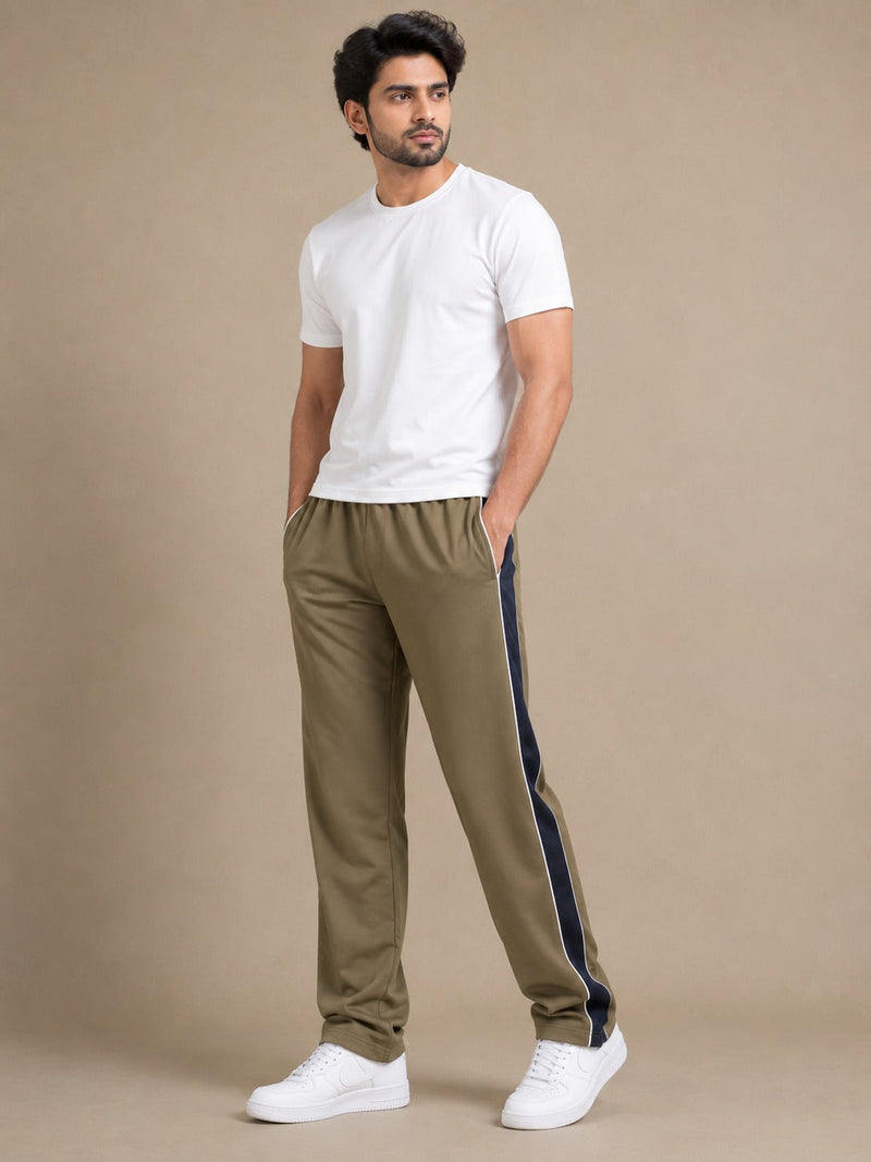 Stylish Regular Fit Summer Trouser For Men-Olive With Navy Stripers-A05