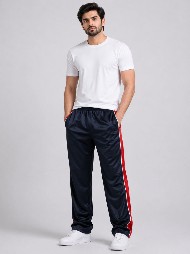 Stylish Regular Fit Summer Trouser For Men-black With Red & White Stripers-A06