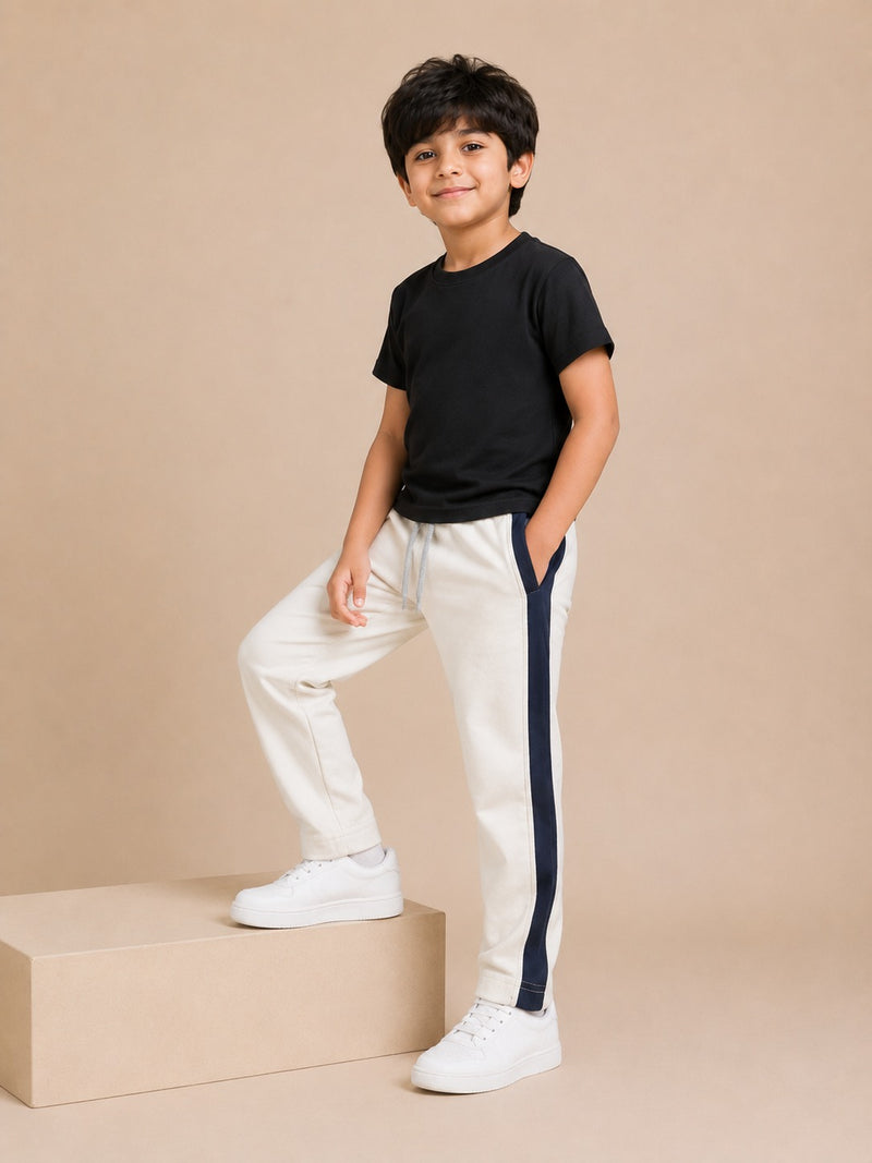 Premium Boys Trouser-White with Navy-T13