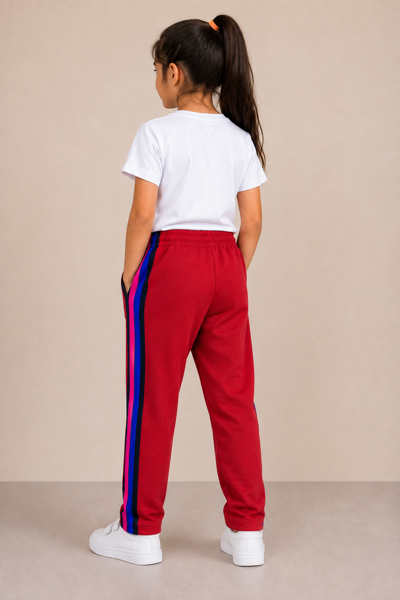 Premium Kids Lycra Trousers Dark red with  ,Side panal Stripe p8
