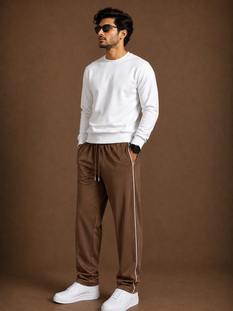 Stylish Regular Fit Both Season Trouser For Men Warm Brown   with navy stripes tr10