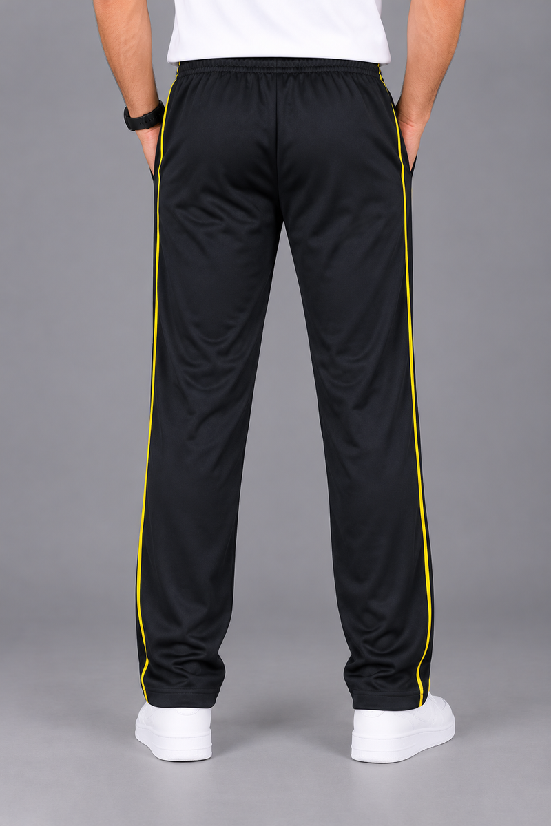 Men’s Black Micro Fleece Track Trouser with Double Yellow Side Piping – Regular Fit-MU346