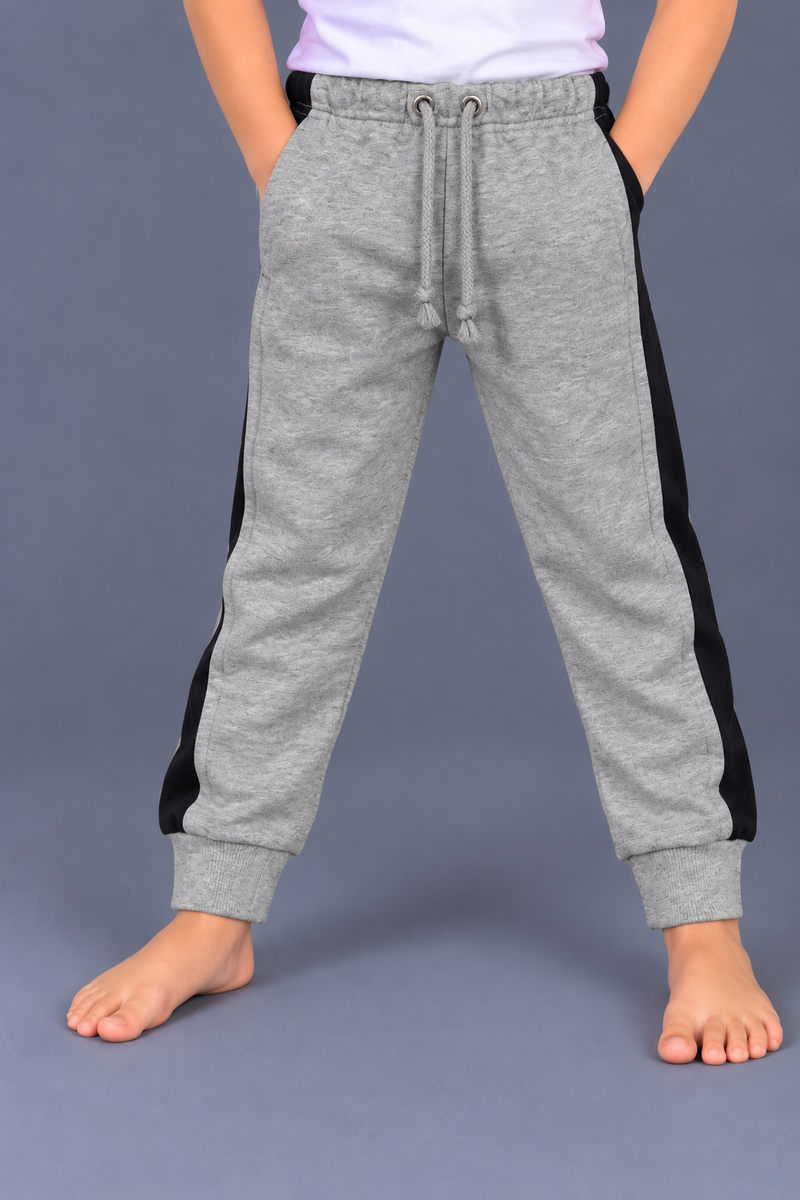 Kids Light Grey Jogger Trouser with Black Side Panels – Ribbed Cuffs-MU232