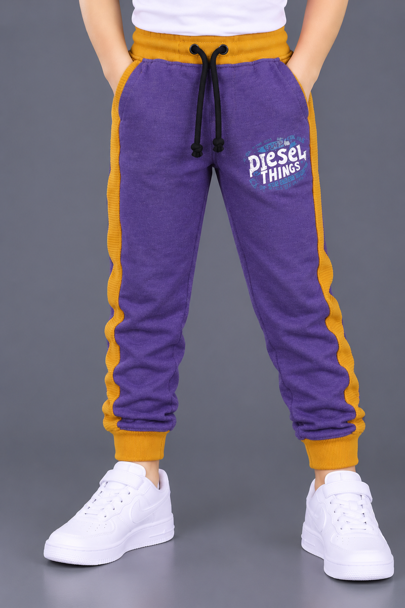Title: Kids Boys Purple & Mustard Yellow Contrast Jogger Pants | Stylish Casual Trouser-MU325