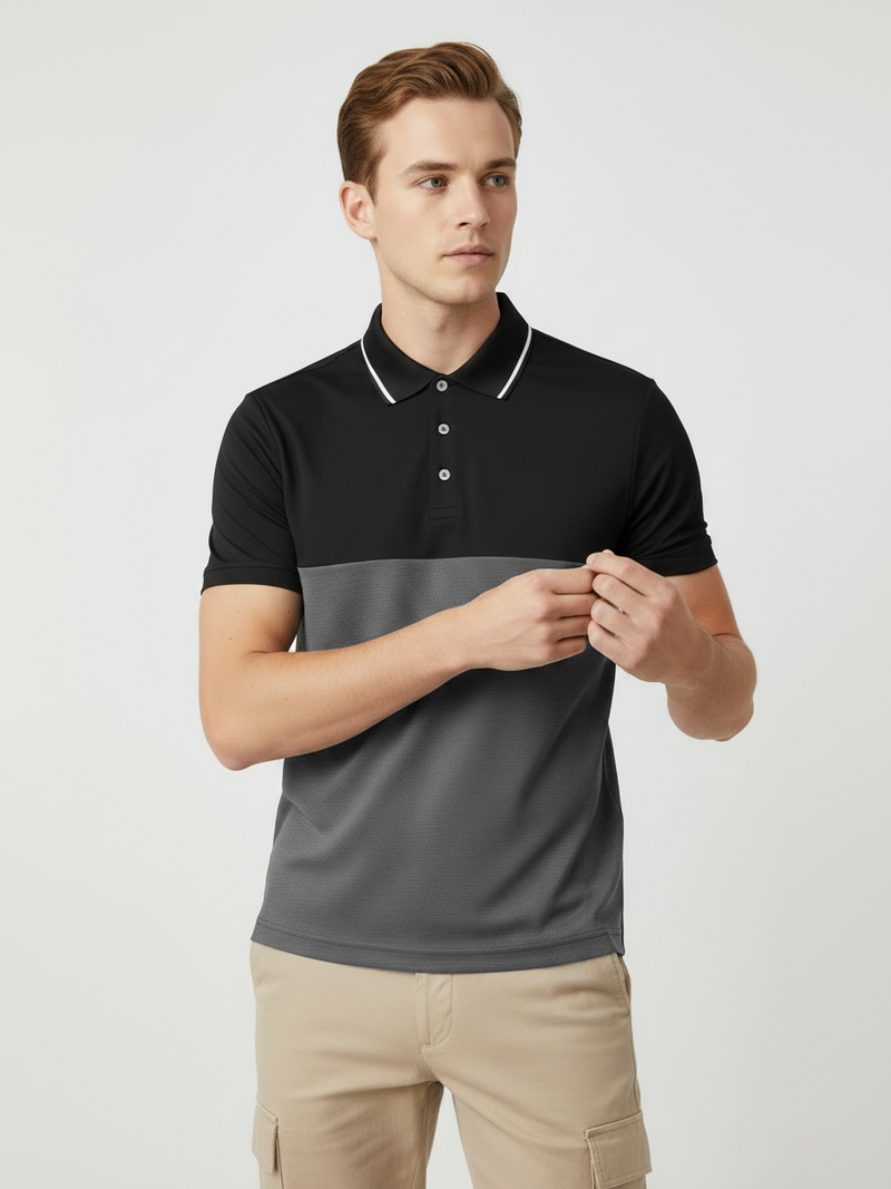 Rawgear Summer Colorblock Polo Shirt For Men-Black & Charcoal-BE3538