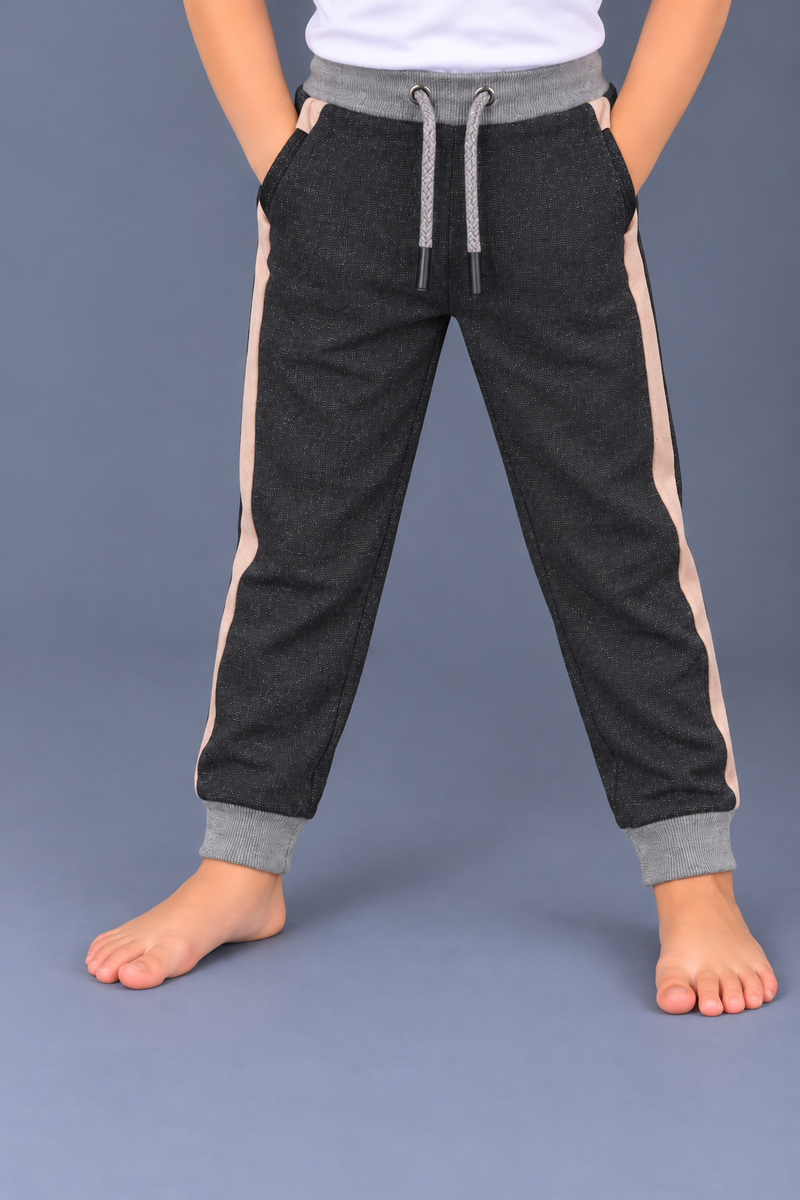 Kids Charcoal Grey Melange Jogger Trouser – Peach Side Panels Behind Pockets-MU222