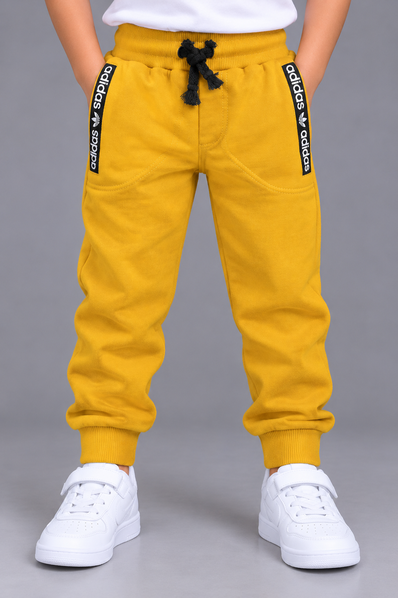 Kids Stylish Mustard Yellow Jogger Trouser with Black Side Tape-MU103