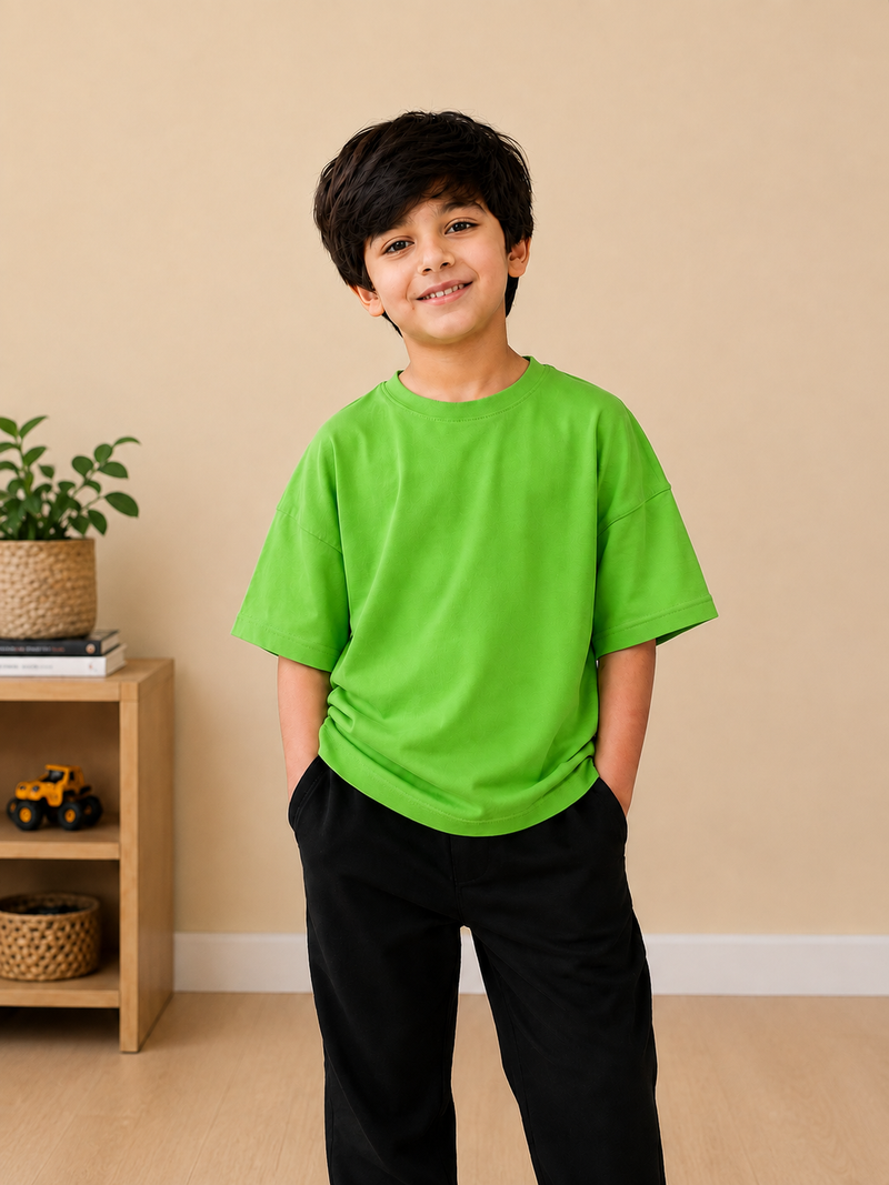 Kids Oversized Down Shoulder T-Shirt – Bright Green na5