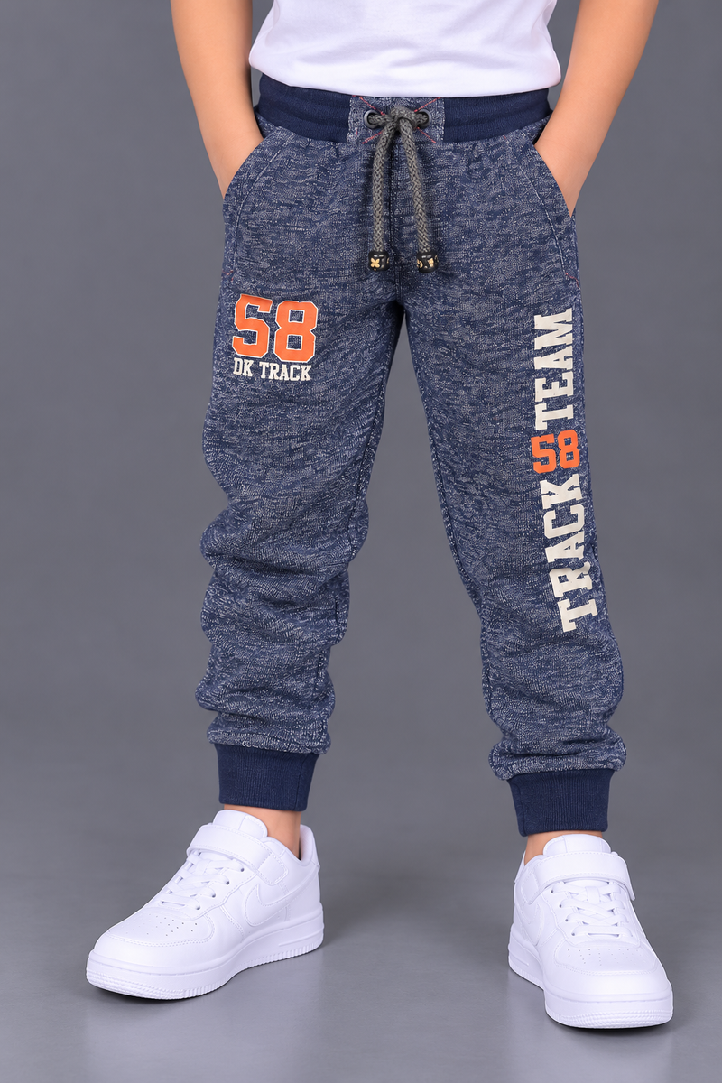Boys Blue Melange Printed Jogger Trouser with Ribbed Cuffs-MU275