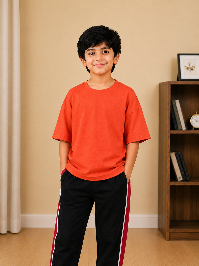 Kids Oversized Down Shoulder T-Shirt – Coral Orange na1