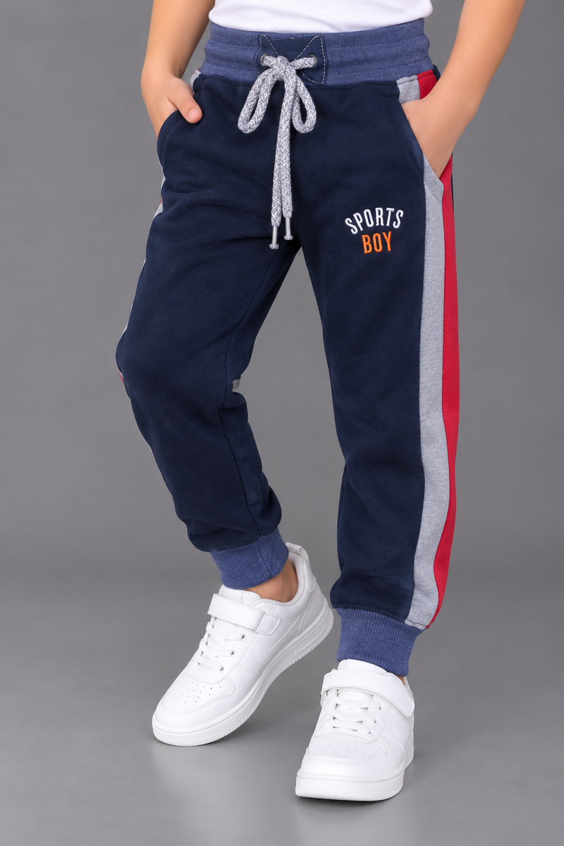 Boys Fleece Jet Black & Red Side Stripe Sports Jogger TrouserMU258