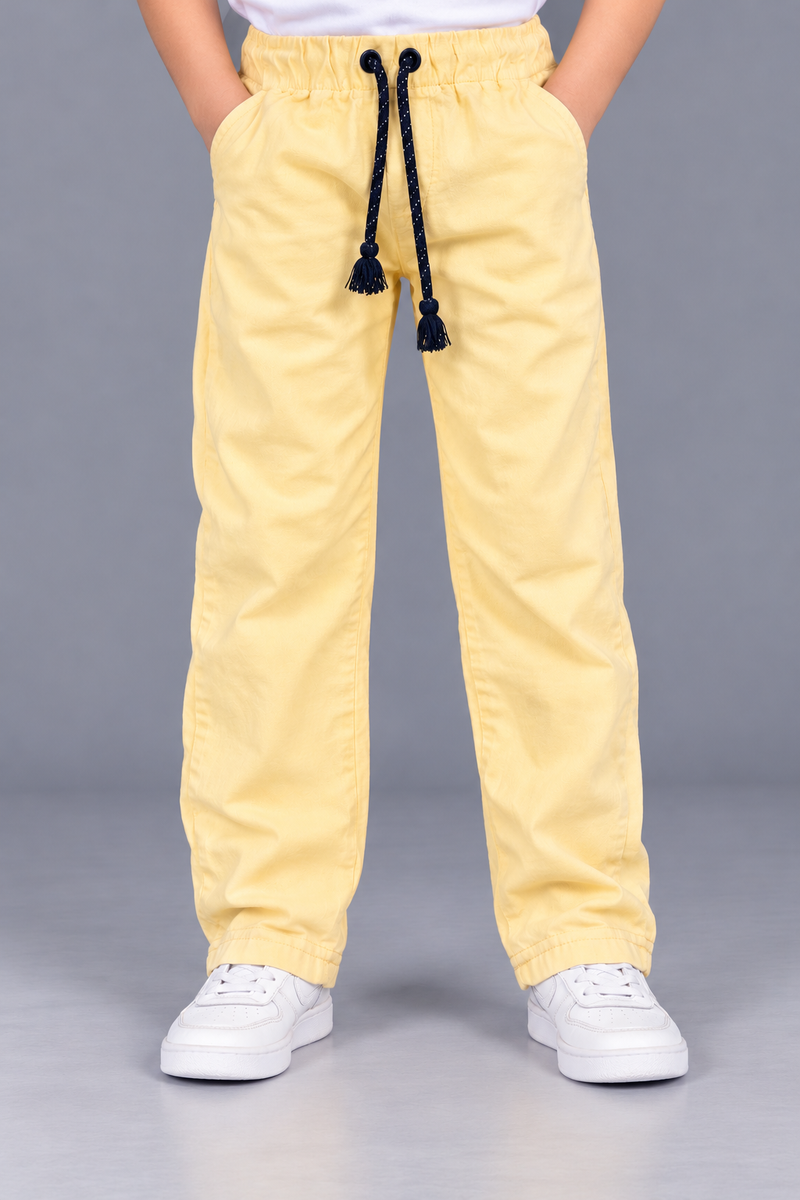 Kids’ Light Yellow Casual Trouser with Black Drawstring Waistband-MU156
