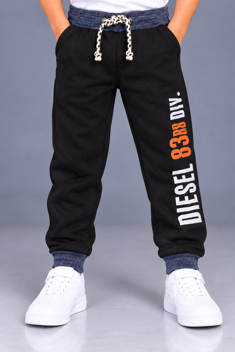 Kids Black Stylish Printed Jogger Trouser-MU121