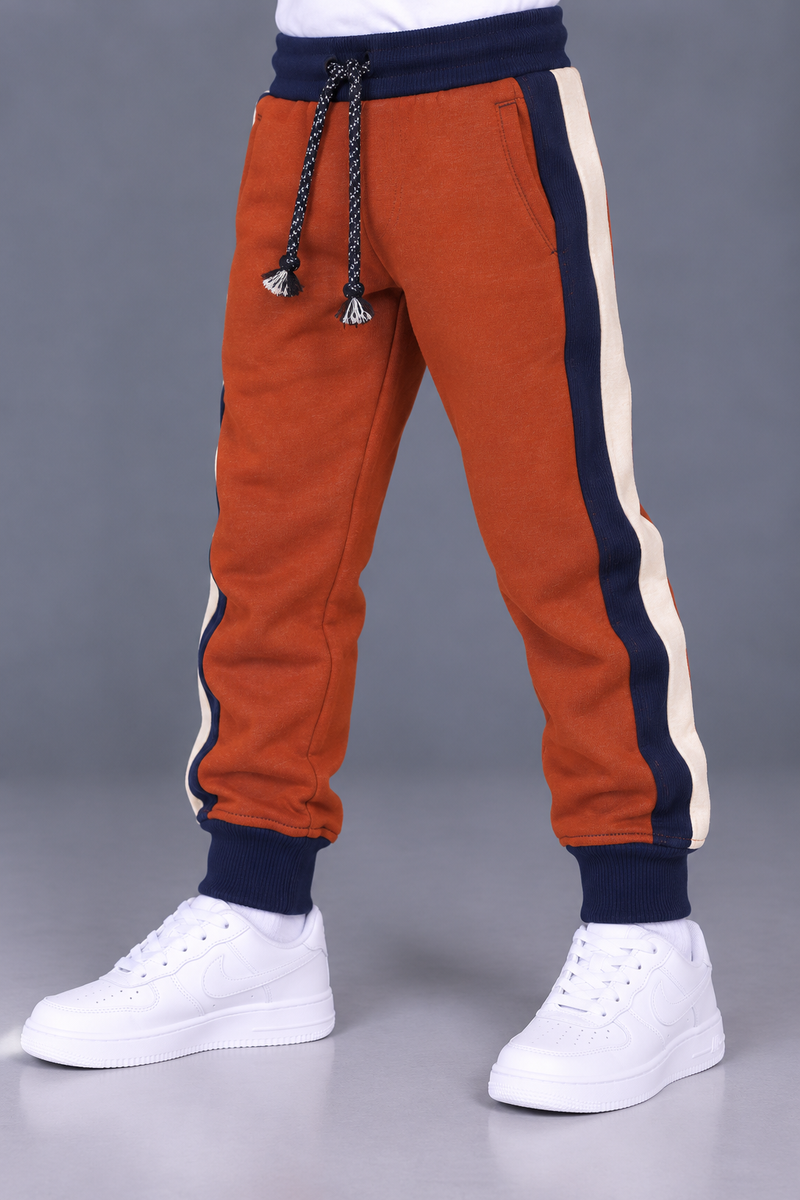 Kids’ Rust Orange Jogger Trouser with Navy & Cream Side Panels – Ribbed Cuffs-MU169