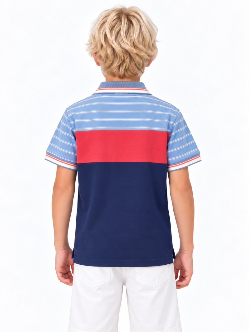 HB Summer P.Q Polo Shirt For Kids-light blue melange red with navy  hb04