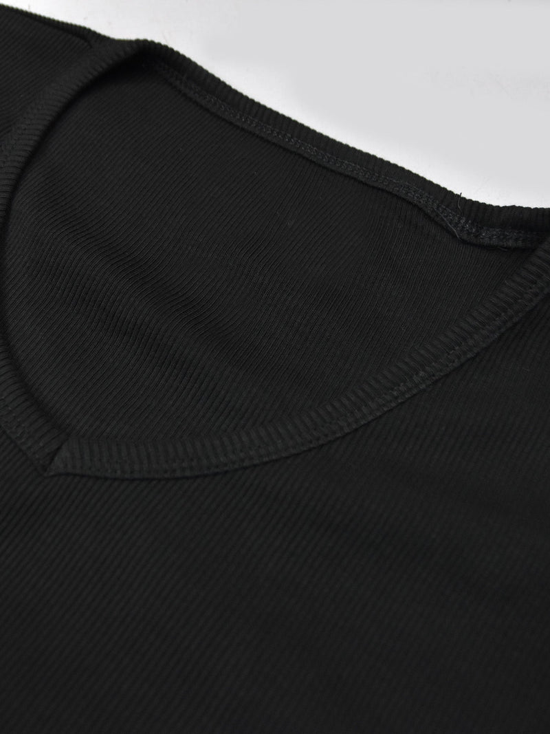 NXT Rib V Neck Short Sleeve Shirt For Men-Black-BR1099