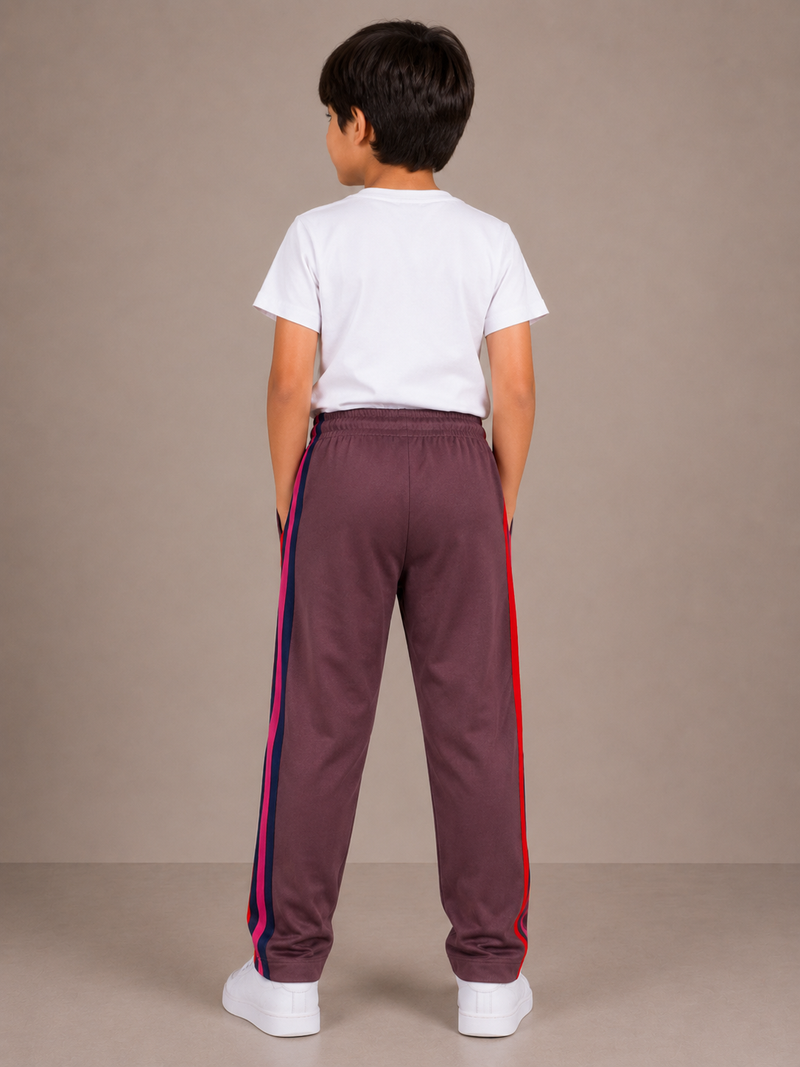 Premium Kids Lycra Trousers Mauve Brown with ,Side panal Stripe p9