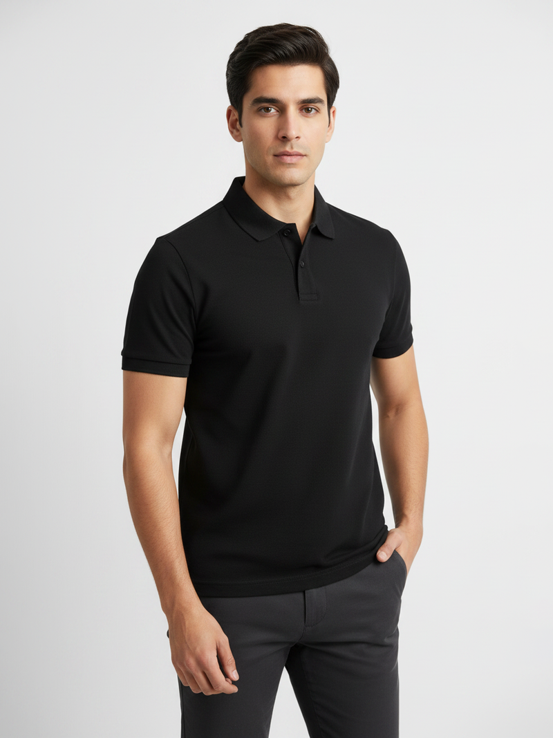 Loops Single Jersey Polo Shirt For Men-Black-BR13153