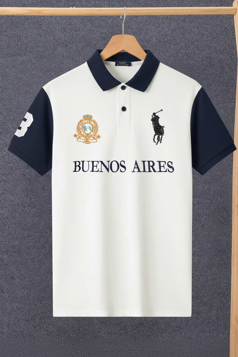 PRL Stylish Pique Summer Polo For Men-White with Navy-BR13005