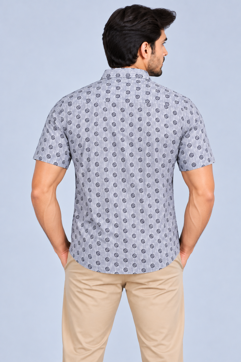SS Premium Casual Shirt For Men-Light Blue with Allover Print-BE1434