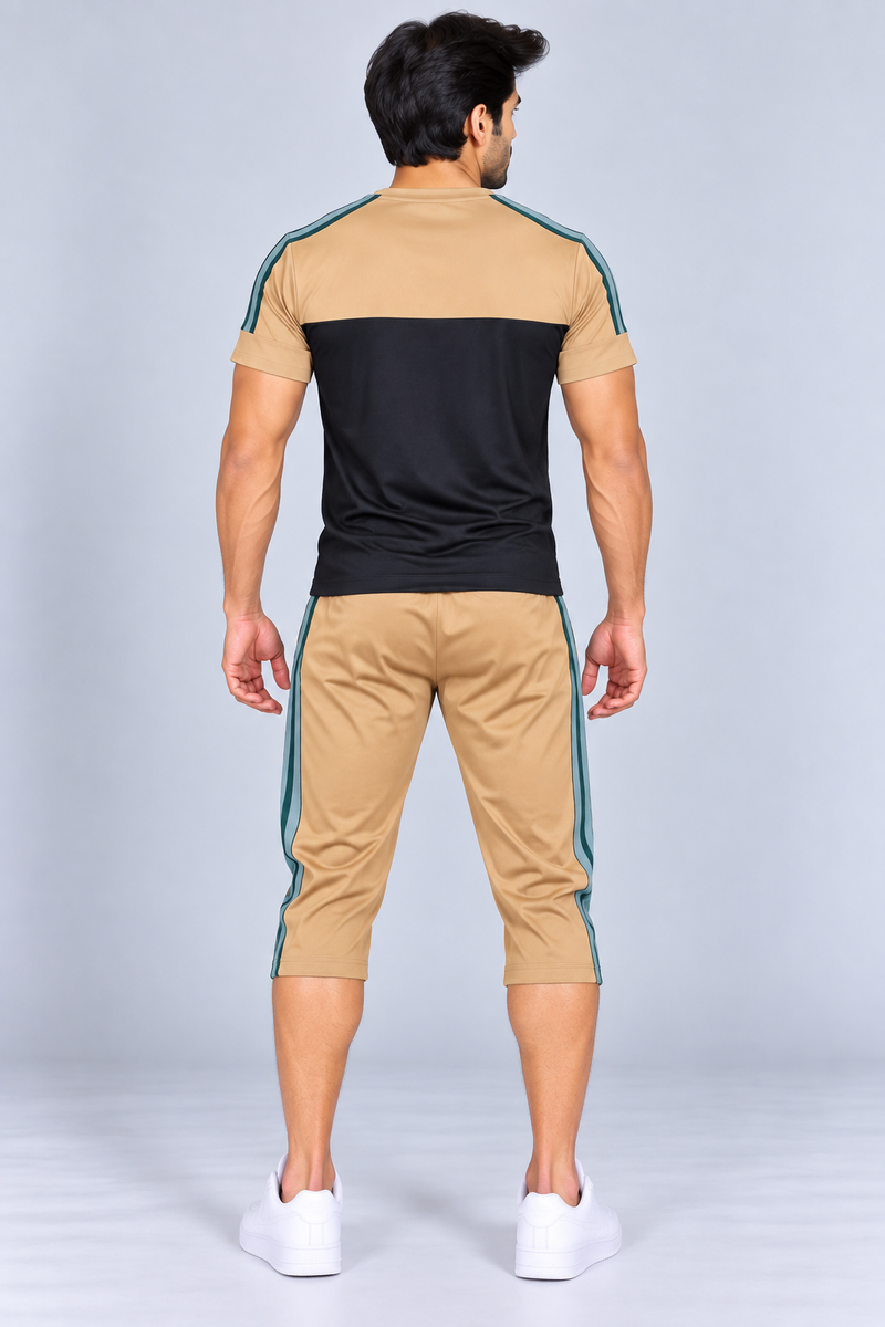 Summer Co Ord Set For Men- camel & Black-BE52