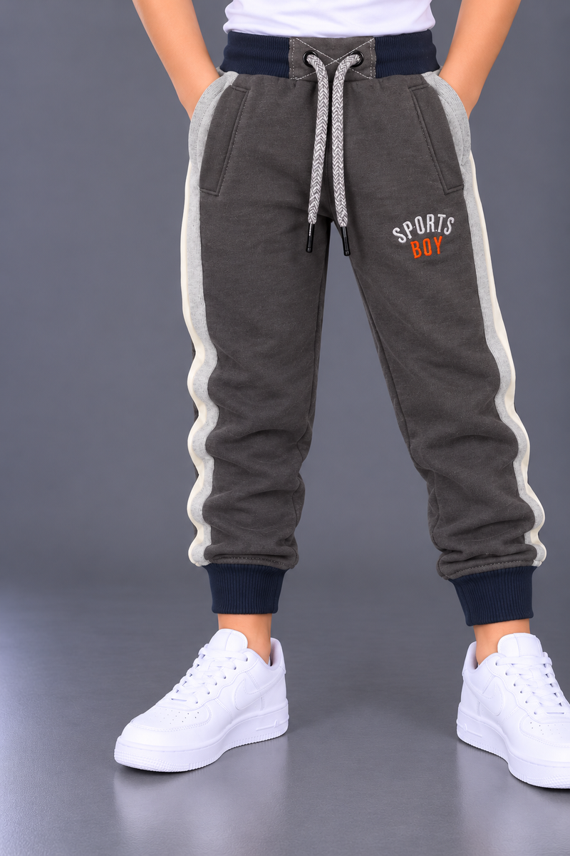 Boys Charcoal Grey Fleece Jogger Trouser with Side Panels-MU338
