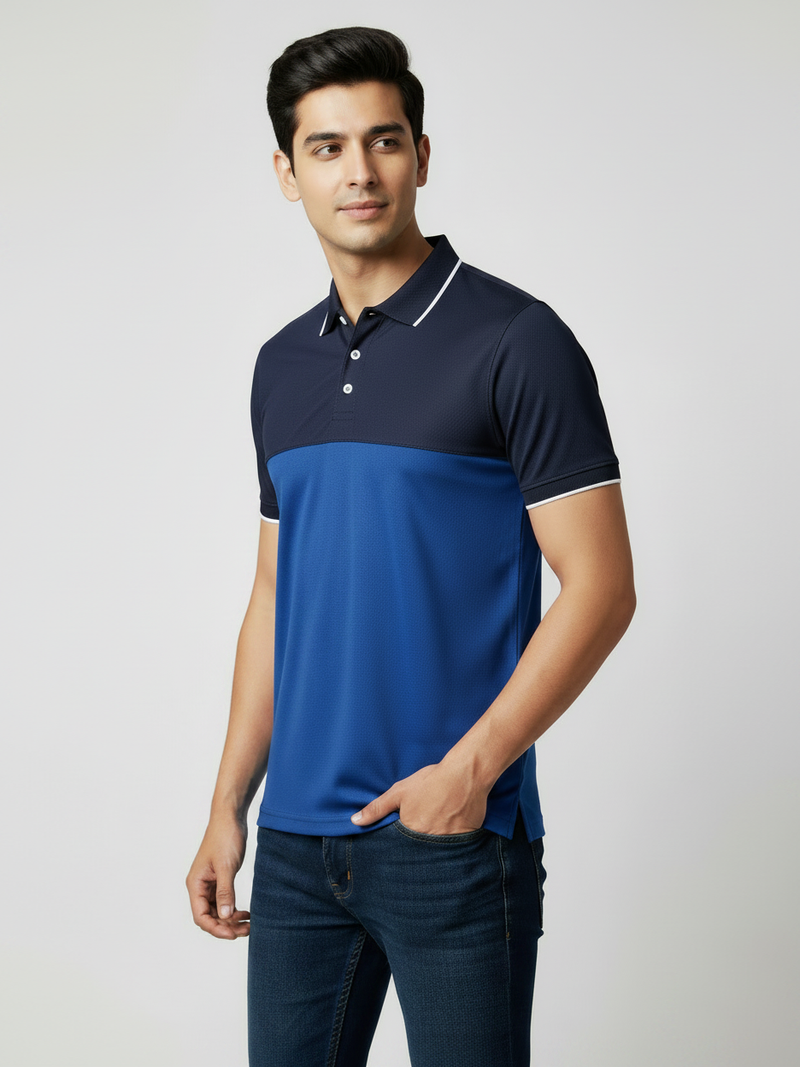 Rawgear Spandex Dry Polo Shirt For Men-Dark Navy & Royal Blue-BE1854