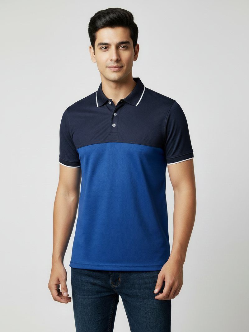 Rawgear Spandex Dry Polo Shirt For Men-Dark Navy & Royal Blue-BE1854