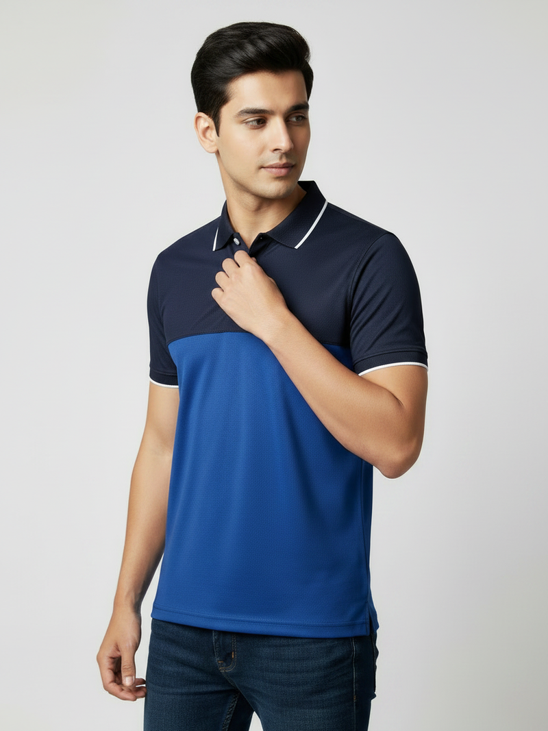 Rawgear Spandex Dry Polo Shirt For Men-Dark Navy & Royal Blue-BE1854