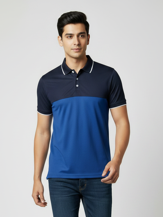 Rawgear Spandex Dry Polo Shirt For Men-Dark Navy & Royal Blue-BE1854