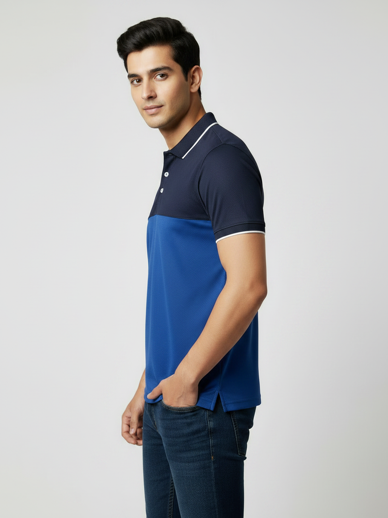 Rawgear Spandex Dry Polo Shirt For Men-Dark Navy & Royal Blue-BE1854