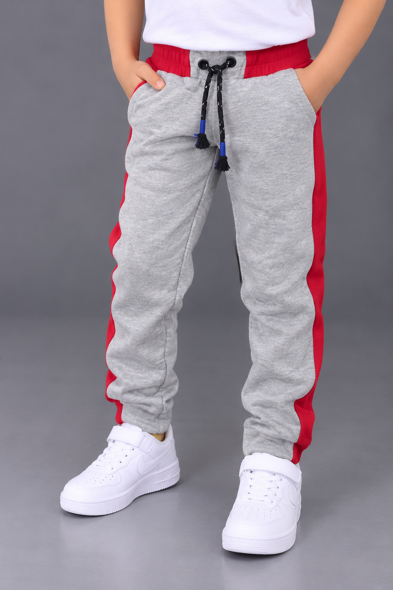 Kids Grey & Red Side Panel Fleece Trouser-MU266