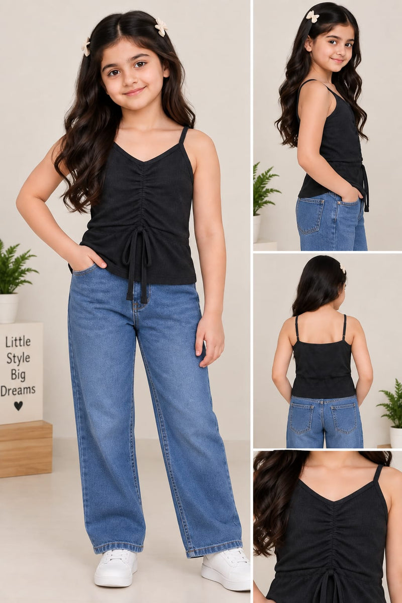 Next Ribbed Strappy Butterfly Top For Baby Gilrs-Black-BR13289