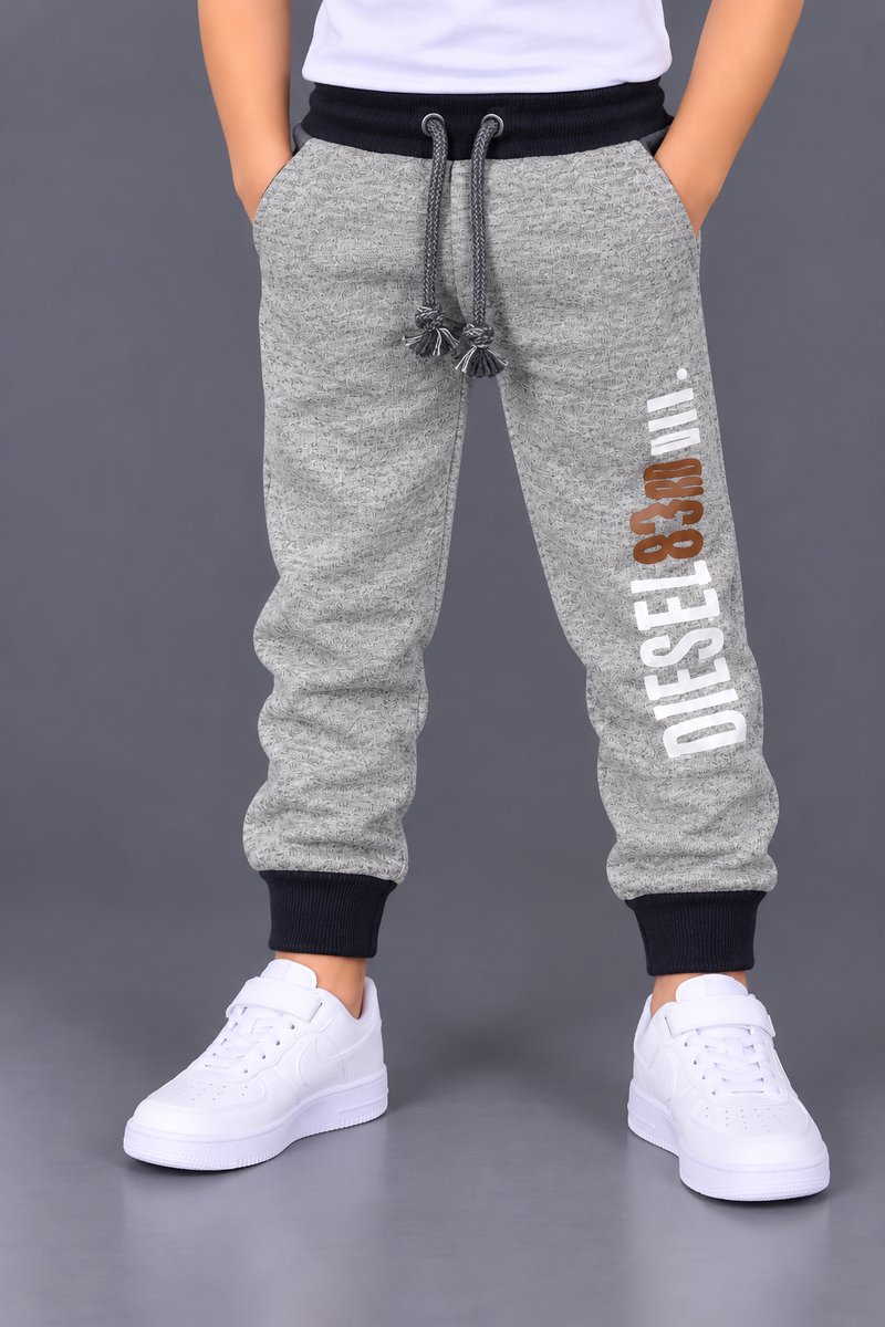 Boys Heather Grey Jogger Trouser with Black Cuffs & DIESEL Print-MU279