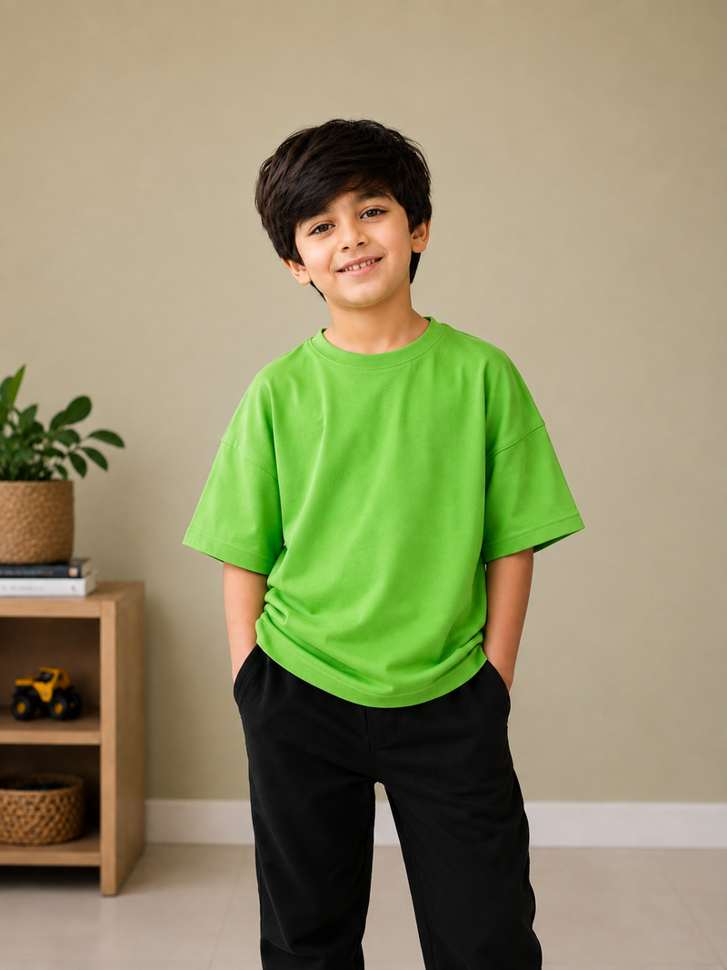 Kids Oversized Down Shoulder T-Shirt – Bright Green na5