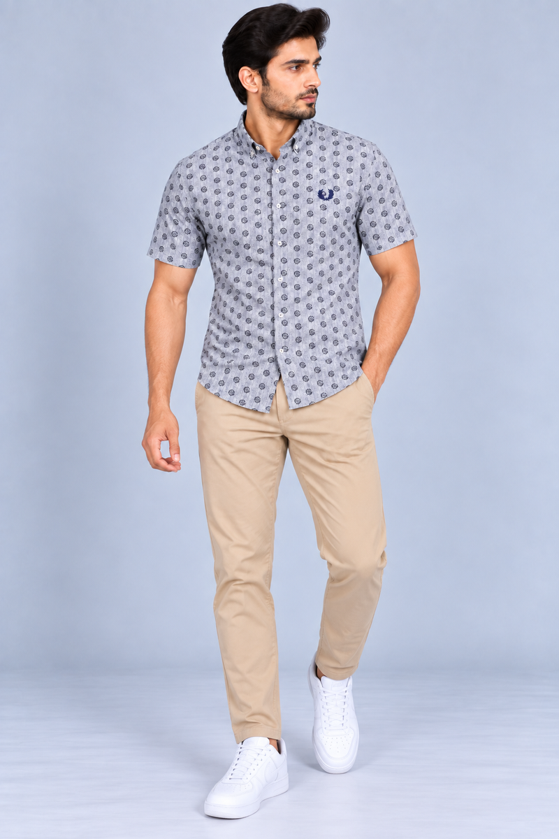 SS Premium Casual Shirt For Men-Light Blue with Allover Print-BE1434
