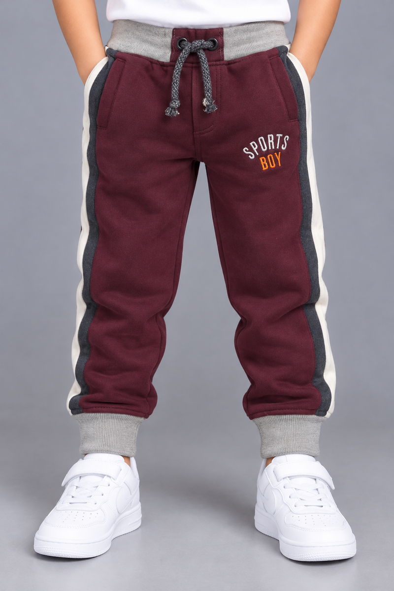 Kids Stylish Burgundy Jogger Trouser with Contrast Side Panel-MU104