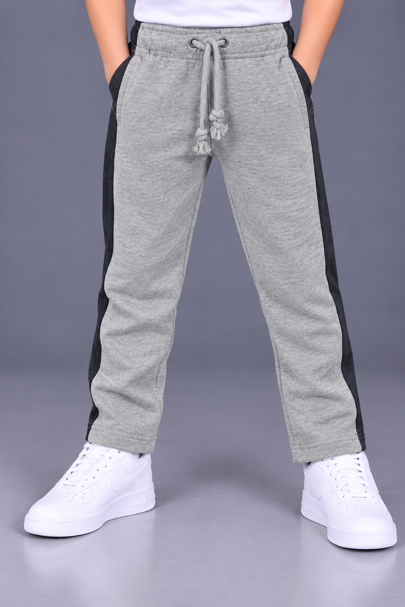 Kids’ Light Grey Jogger Trouser with Black Side Panels – Straight Fit-MU179