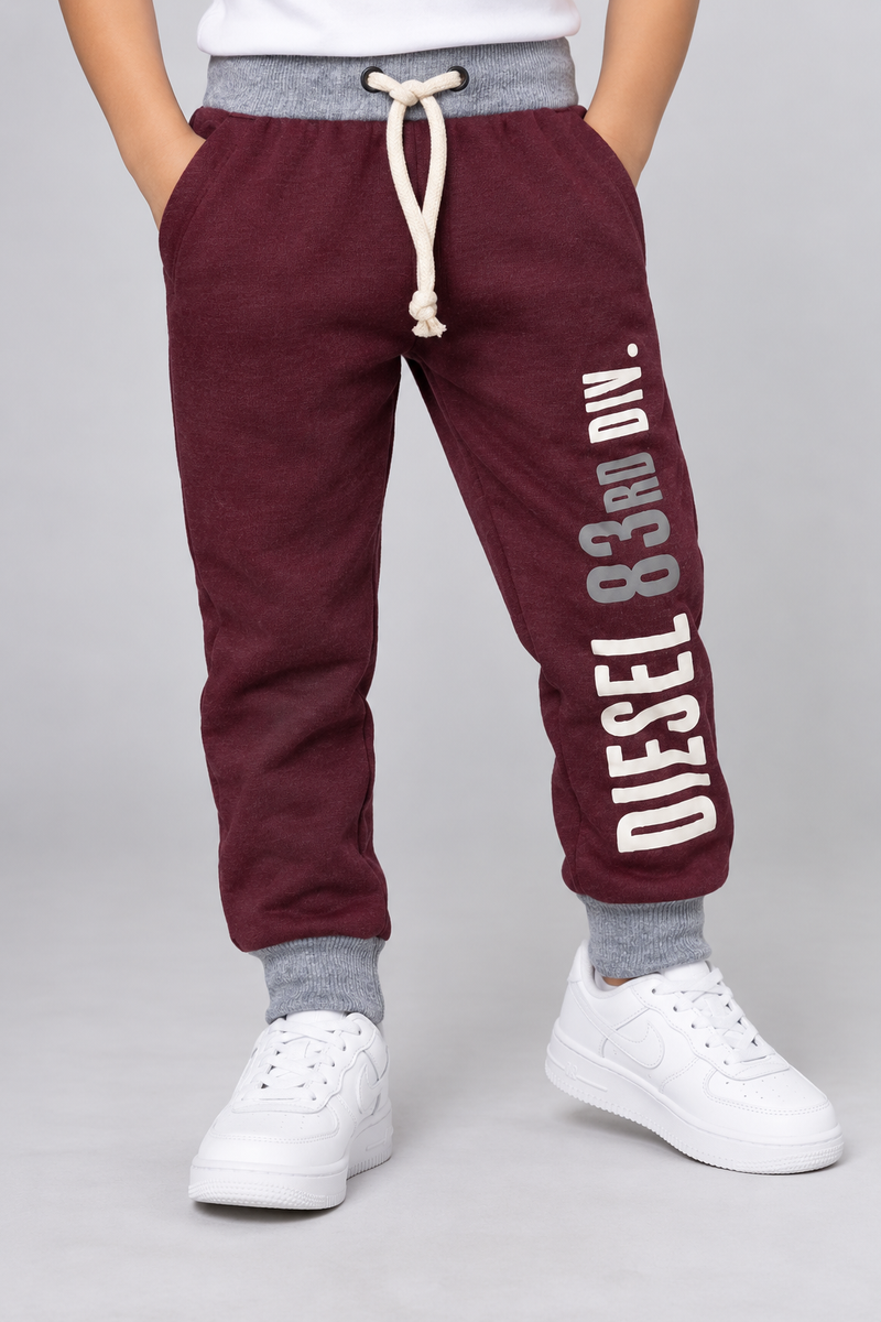Kids Premium Printed Fleece Jogger Trouser-Burgundy-MU70