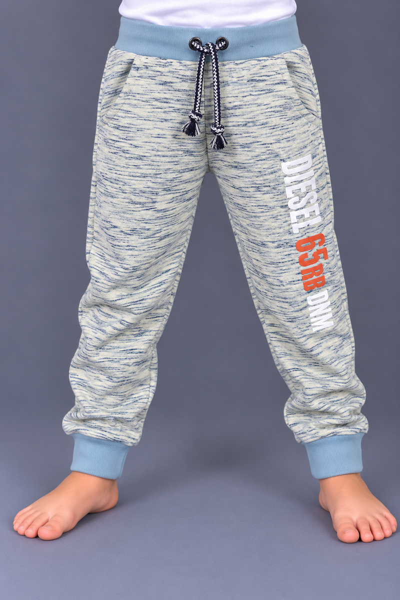 Kids Light Blue Melange Jogger Trouser with Sky Blue Cuffs & Graphic Print-MU248