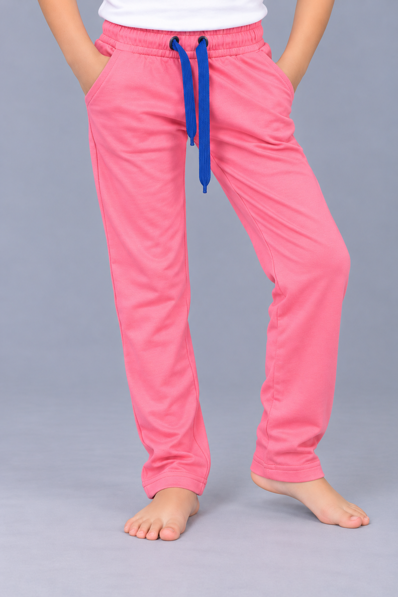 Girls Kids Premium Casual Trouser with Blue Drawstring-Light Coral Pink-MU83
