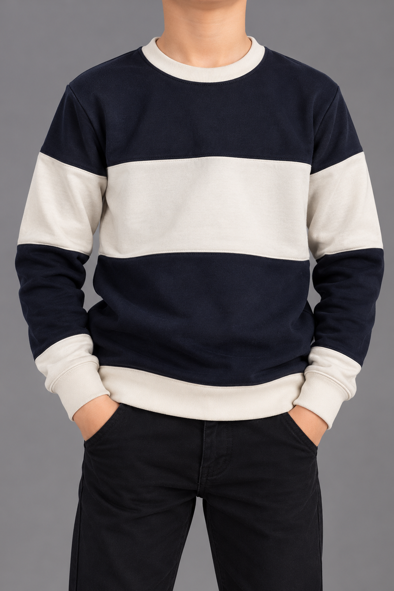 Boys’ Black & Cream Colorblock Fleece Sweatshirt – Winter Collection-MU439