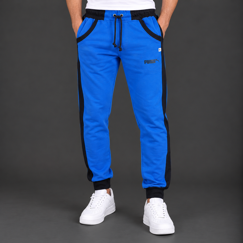 Men’s Sports Jogger Trouser – Royal Blue & Black Color Block-MU475