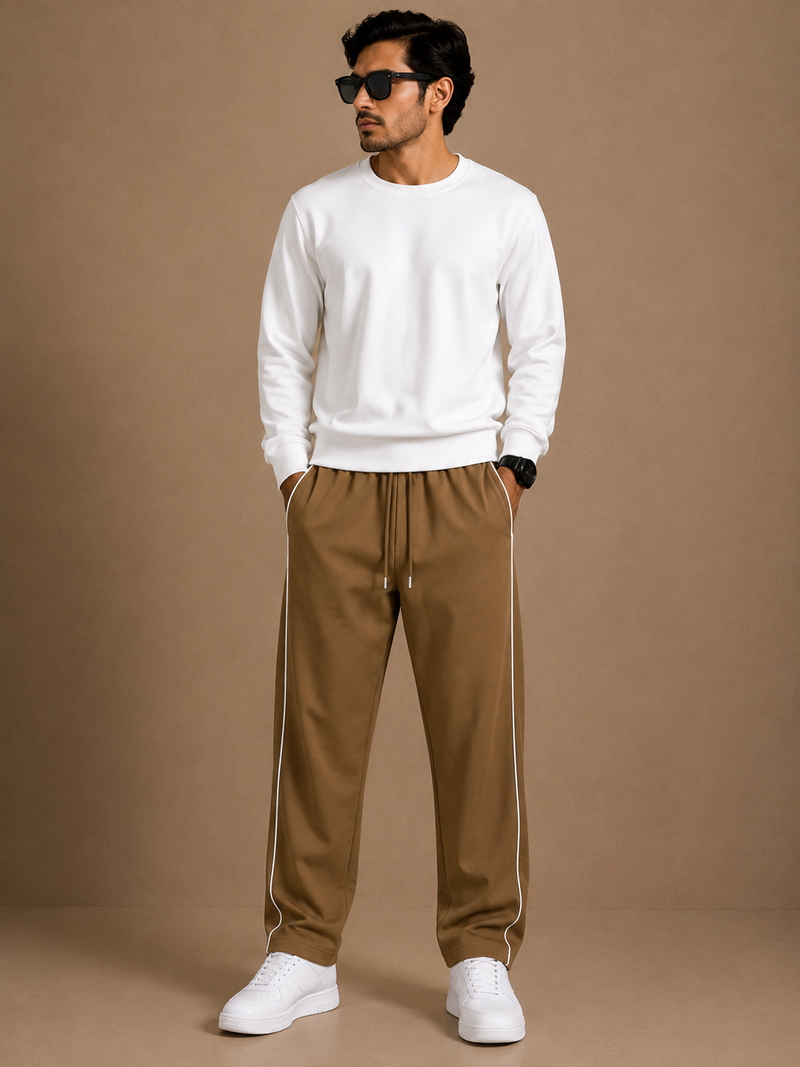 Stylish Regular Fit Both Season Trouser For Men peanut with white stripes tr6